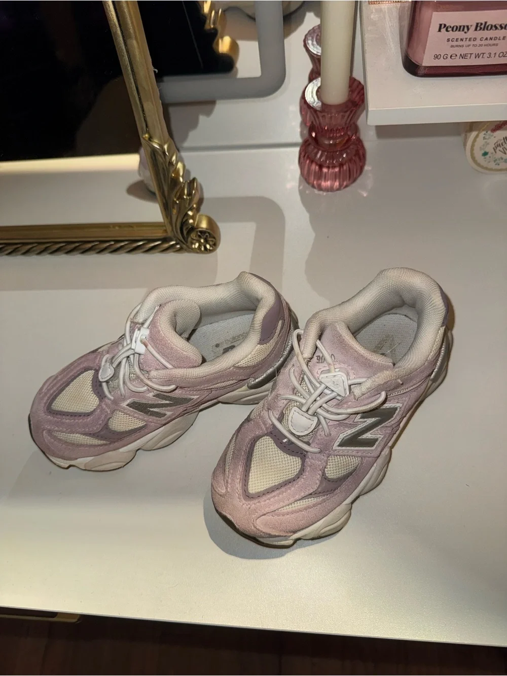 New Balance Kids Pink and White Sneakers with Velcro Toggle